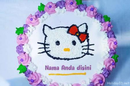 Tulis Nama Di Kue Ulang Tahun Selamat Hello Kitty Untuk Anak-Anak