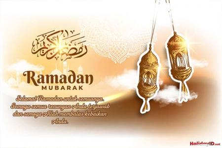 Kartu Ucapan Ramadhan Kareem Dengan Lentera Digambar Tangan