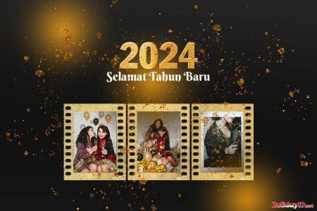 Bingkai Foto Selamat Tahun Baru 2024 Dengan 3 Foto