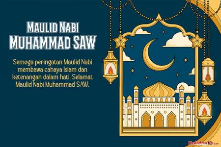 Buat Kartu Maulid Nabi Muhammad SAW Latar Biru Tua Elegan Secara Online
