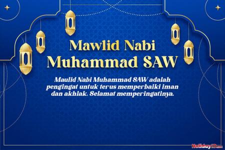Kartu Mawlid Nabi Muhammad SAW Desain Islami Modern Latar Biru