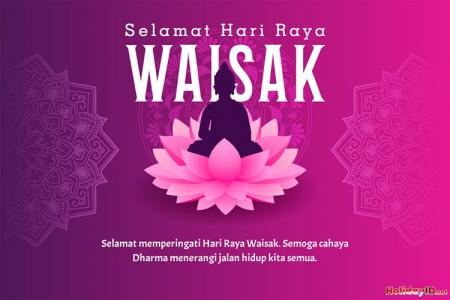Kartu Ucapan Selamat Hari Raya Waisak Bergambar Buddha dan Bunga Teratai yang Suci