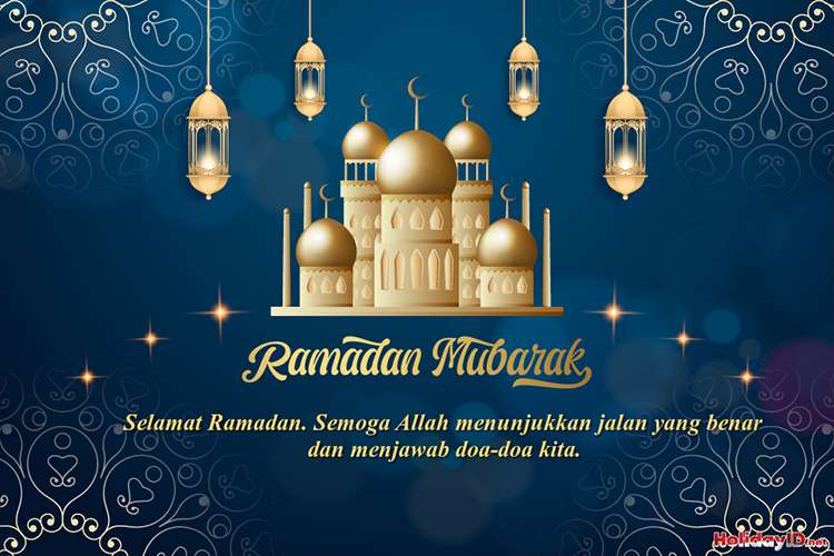 Kartu Ucapan Ramadhan Mubarak Dengan Masjid Emas