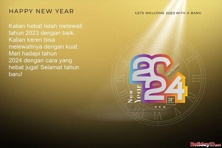 Kartu Selamat Tahun Baru 2024 Dengan Latar Belakang Kuning