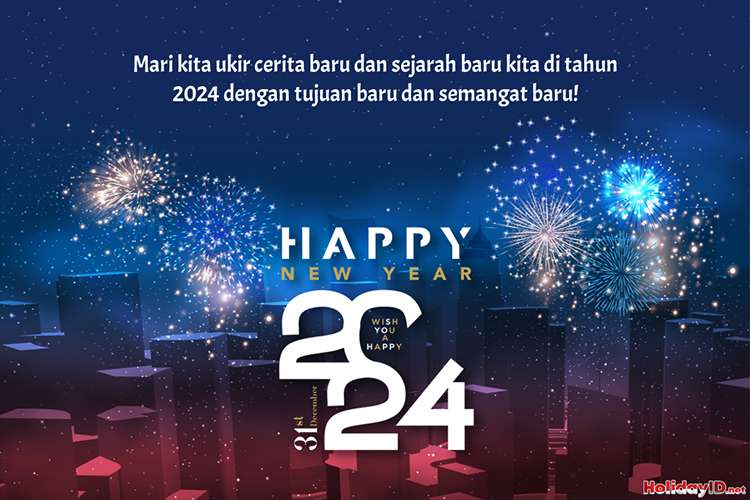 Kartu Kembang Api Warna-warni Tahun Baru untuk 2024